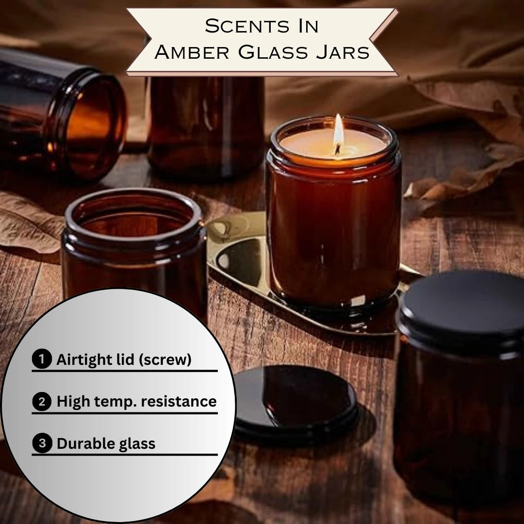 Scented Candles in Amber Glass Jars